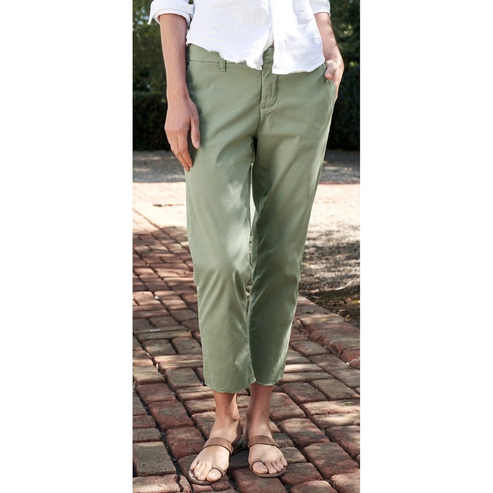 Frank & Eileen Wicklow Italian Chino Pants Women's 8 Sage Green Raw Hem USA